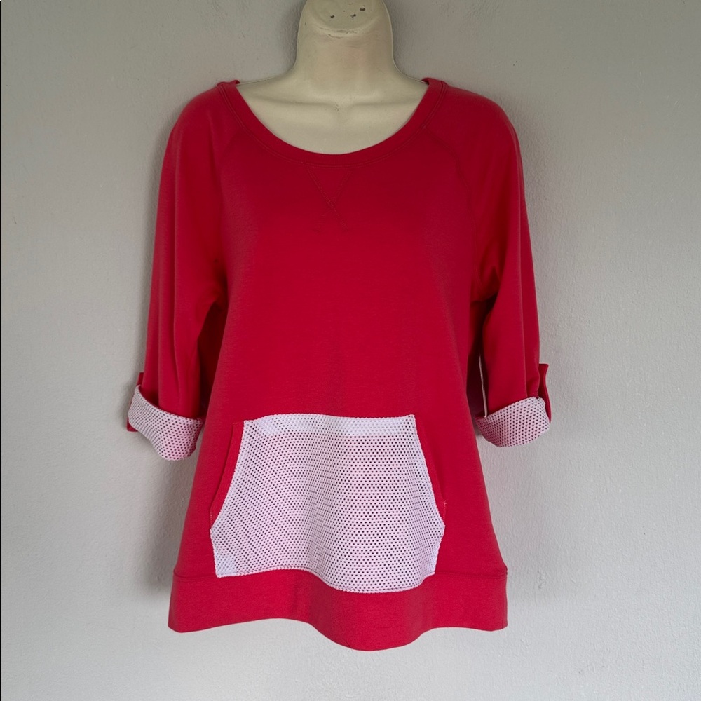 Coral Bay pink white mesh pouch pocket crop sleeve cotton top size small - Picture 4 of 15